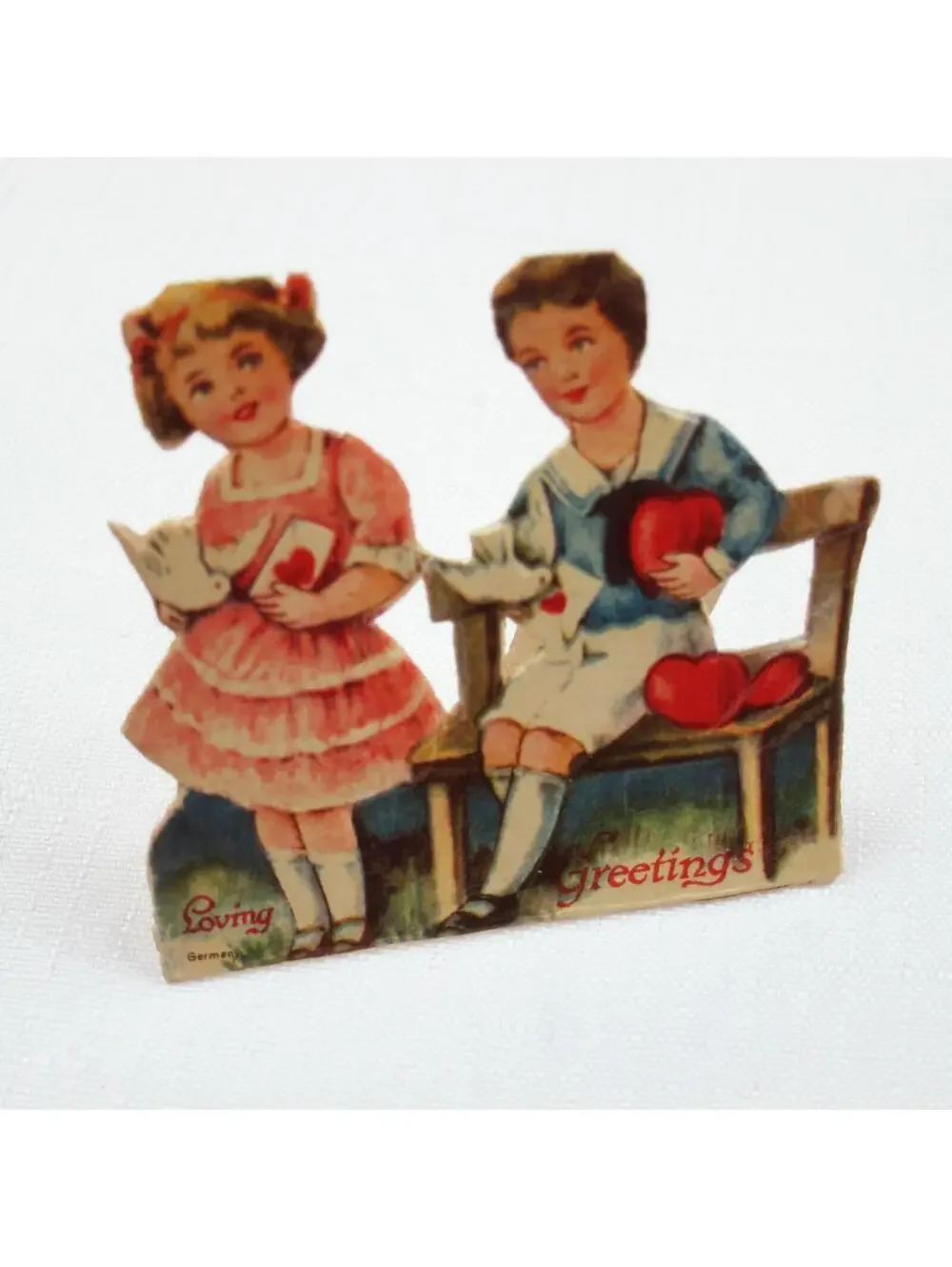 Vintage Valentine Die Cut Stand Up Victorian Girl Boy Germany 1920-30s UNSIGNED